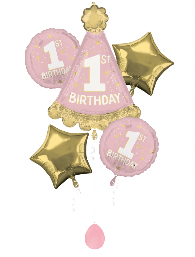 Little Miss Onederful 1st Birthday balloon bouquet – first birthday girl helium balloon arrangement Charleston