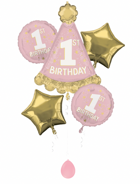 Little Miss Onederful 1st Birthday balloon bouquet – first birthday girl helium balloon arrangement Charleston