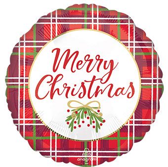 Merry Christmas Plaid 18" Foil Balloon