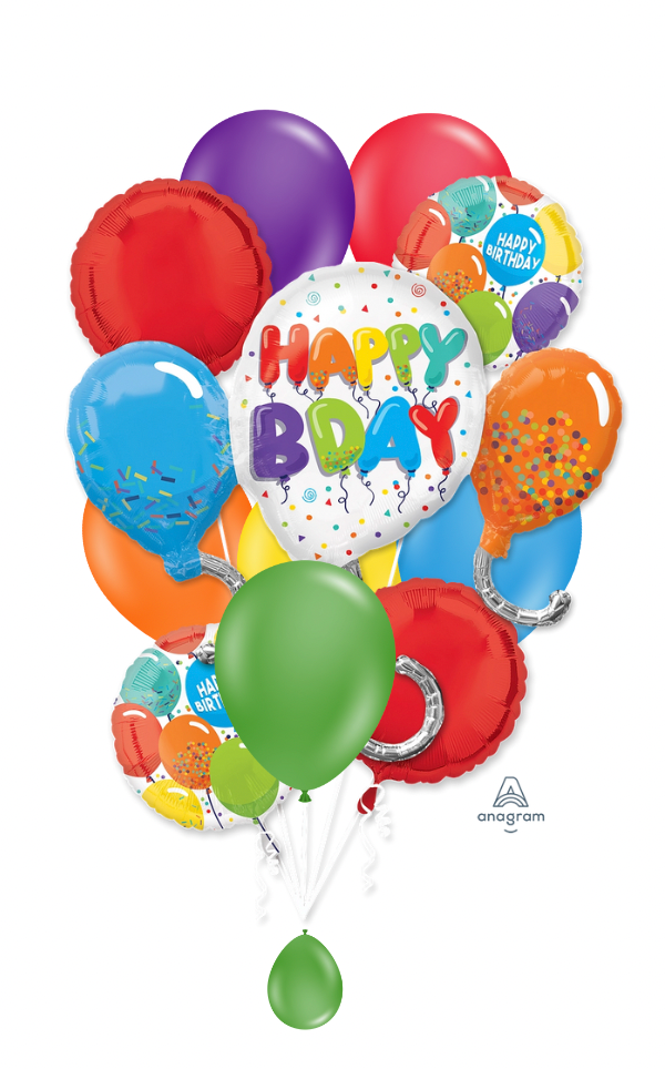 Happy Birthday Celebration Balloons Basic Bouquets (sand anchor includes)