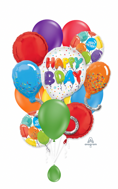 Happy Birthday Celebration Balloons Basic Bouquets (sand anchor includes)