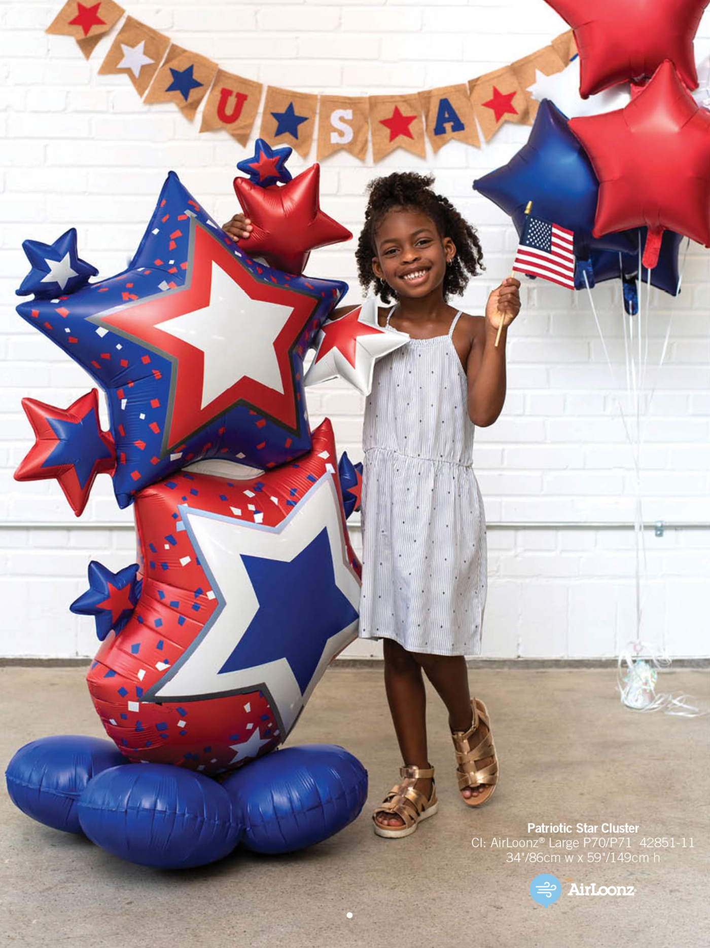 Airloonz Patriotic Starlet Cluster 59" Foil Balloon (Decor Options Available)