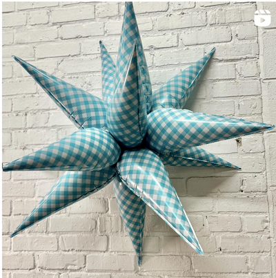 Blue Gingham Starburst 40" Non-Floating Foil Balloon