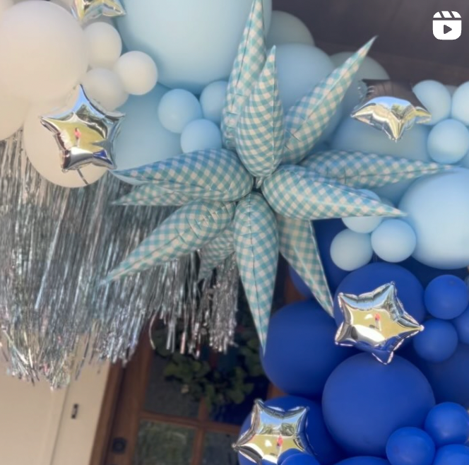 Blue Gingham Starburst 40" Non-Floating Foil Balloon