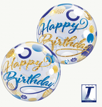 Happy Birthday Blue & Gold Dots Bubble Balloon (22 Inch)