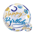 Happy Birthday Blue & Gold Dots Bubble Balloon (22 Inch)