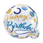 Happy Birthday Blue & Gold Dots Bubble Balloon (22 Inch)