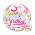 Happy Birthday Pink & Gold Dots Bubble Balloon (22 Inch)