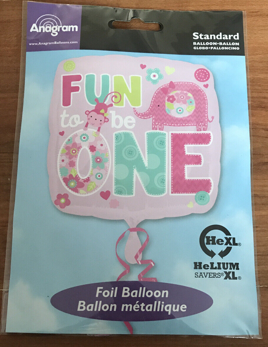 Fun to Be One Baby Girl Pink Elephant Square 17" Foil Balloon