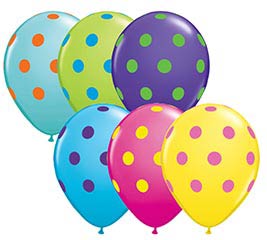 product image of 11 inch latex balloon with a print of two toned polka dots