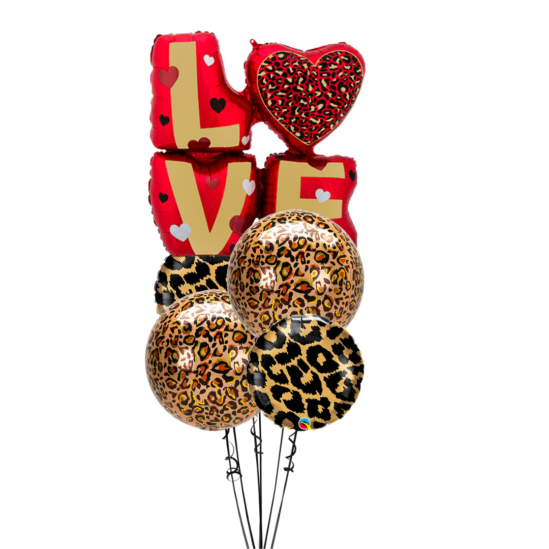 Cheetah LOVE Print All Foil Bouquet (5) Balloons