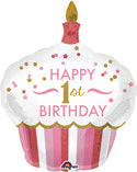 Happy 1st Birthday Holographic Cupcake Balloons