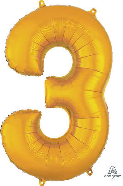 Gold Number Three Helium Balloon