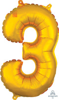 SMALL Floating Gold Number "3" Balloon (2 Foot or 26 Inch)