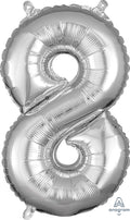 SMALL Floating Silver Number "8" Balloon (2 Foot or 26 Inch)
