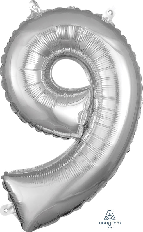 SMALL Floating Silver Number "9" Balloon (2 Foot or 26 Inch)