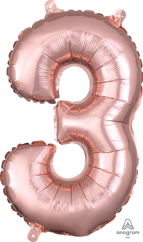 Air-Filled, Non-Floating Mini Rose Gold Numbers (16 Inch)