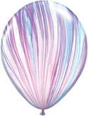 product image of 11 inch latex balloon with a marble print of blue, purple, pink, and white