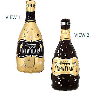 Happy New Year Black  &Gold Bubbly Bottle