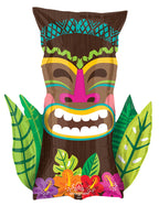 30 inch large tikit head foil balloon with leaves nad tropical flowers