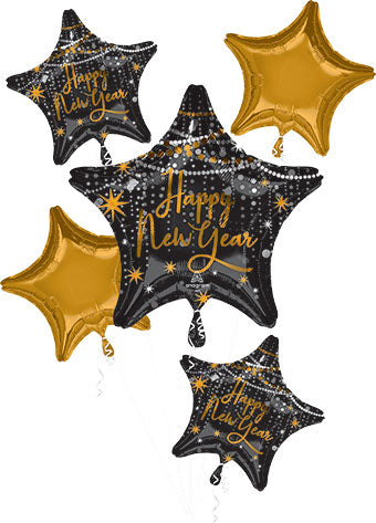Happy New Year Stars 5 Piece Foil Bouquet