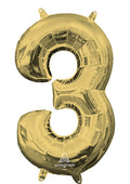 Floating White Gold Numbers "3" Balloons (3 Foot or 34 Inch)