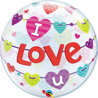 plastic foil balloon printed with i love you and hearts