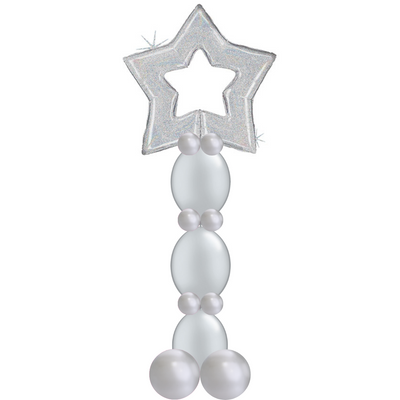 This colorful or monochromatic star topped column is a fun way to spruce up any surprise party or to just fill a corner at the next school dance.  Silver star on silver balloon column.