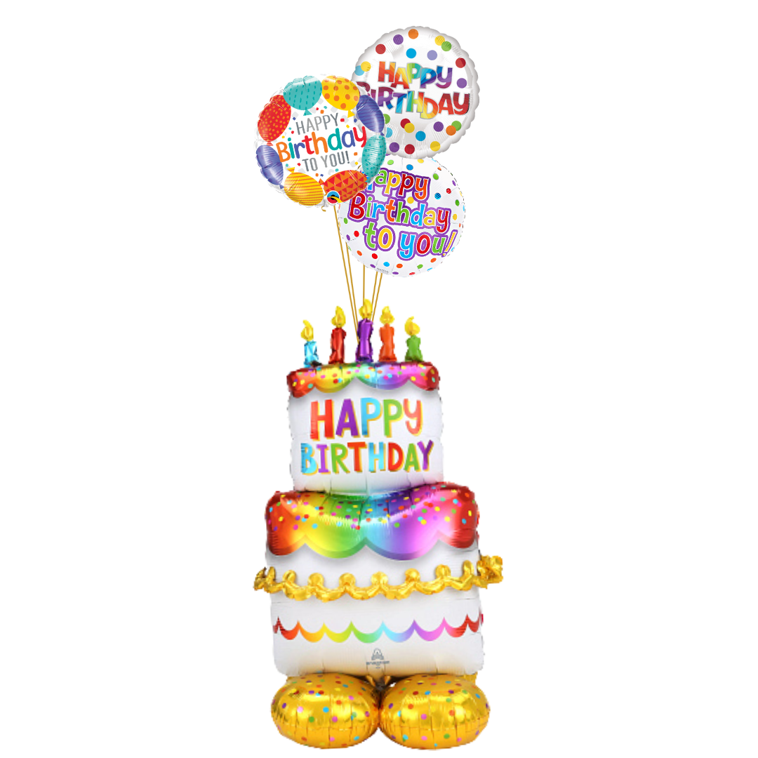 Birthday Cake Trio Bouquet (4 Balloons)