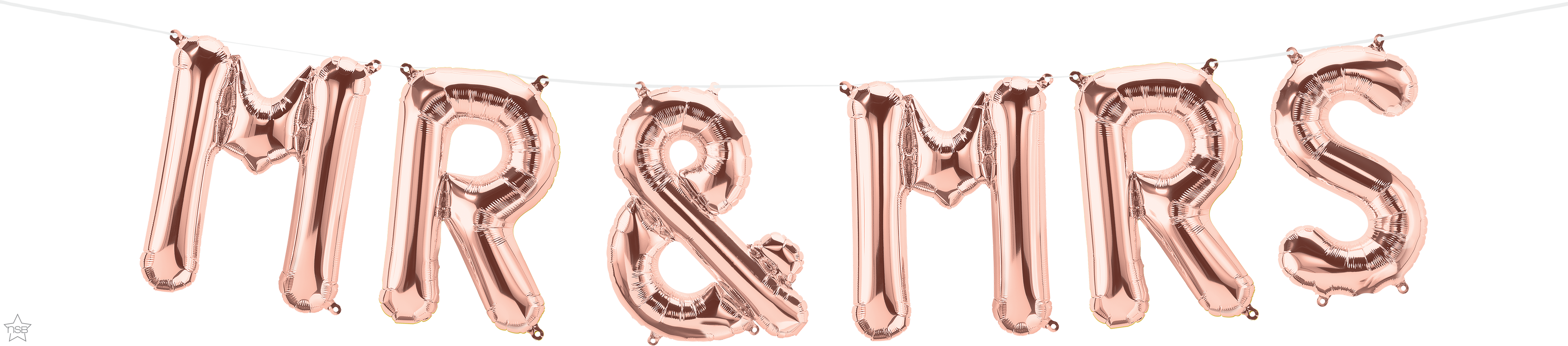 Non-floating, Rose Gold Mr and Mrs Hanging Balloon Set