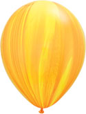 product image of 11 inch latex balloon with a marble print of yellow & orange