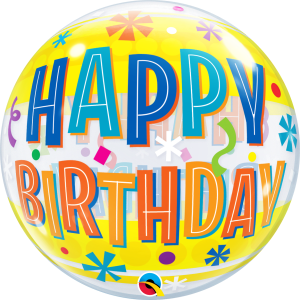 Happy Birthday Fun Yellow Bands Bubble Balloon 22"