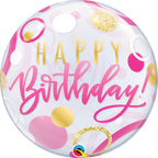 Happy Birthday Pink & Gold Dots Bubble Balloon (22 Inch)
