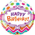 Chevron Dots Happy Birthday! (D) 18" Foil Balloon