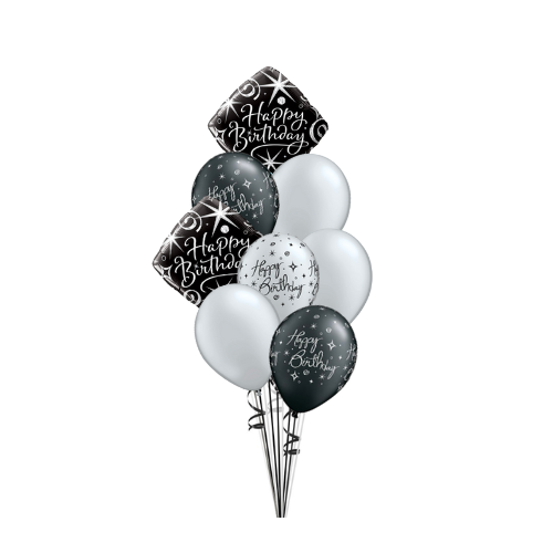 Elegant Black & Silver Birthday Bouquet (11 Balloons)