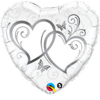 silver entwined hearts foil balloon with printed butterflies