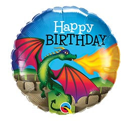 happy birthday foil balloon with printed dragon