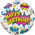 White or Black Happy Birthday Super Hero Pow! Wow! (18 Inch)