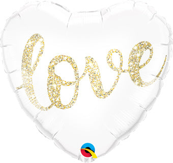 Standard 18" Love Glitter Gold White Heart Balloon