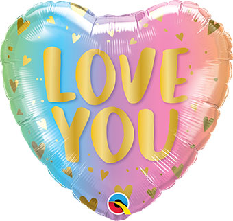 Love You Pastel Ombre Gold Heart Balloon (18 inch)