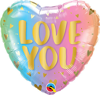 Love You Pastel Ombre Gold Heart Balloon