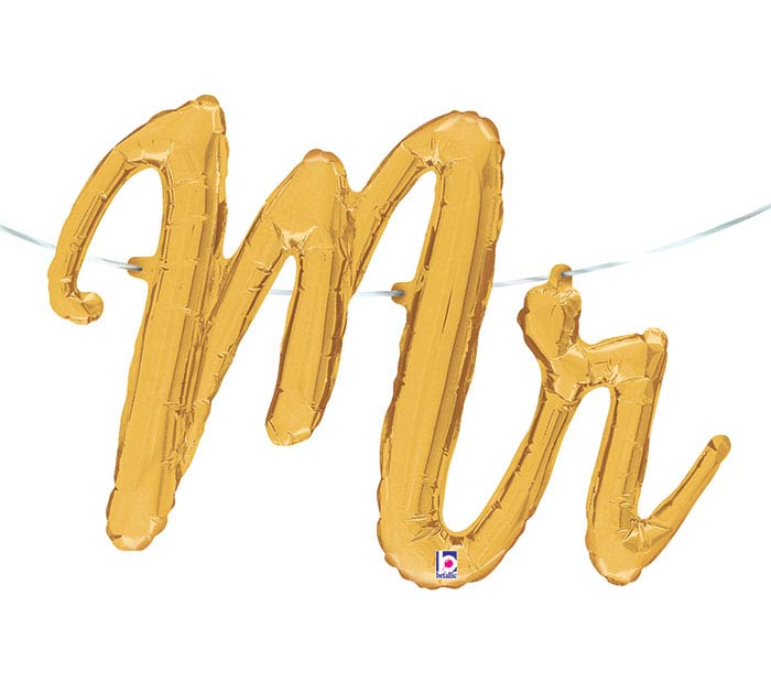 Gold Mr and Mrs Hanging Script Balloons (39 Inch)