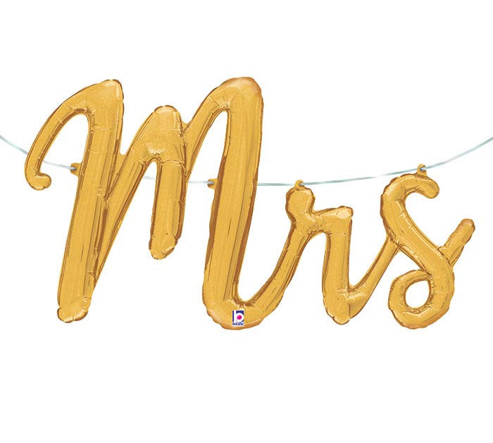 Gold Mr and Mrs Hanging Script Balloons (39 Inch)