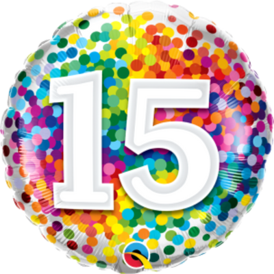 Rainbow Confetti Age 15 Birthday Balloon