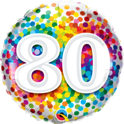Rainbow Confetti Age 80 Birthday Balloon