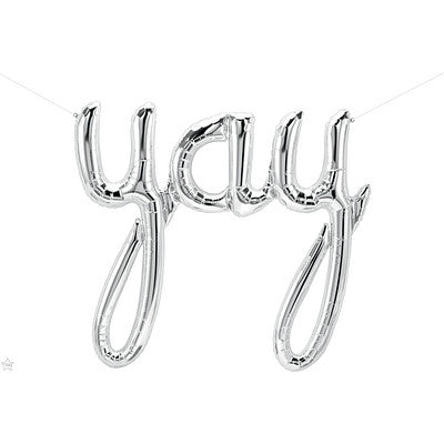 YAY Silver Script Balloon Banner