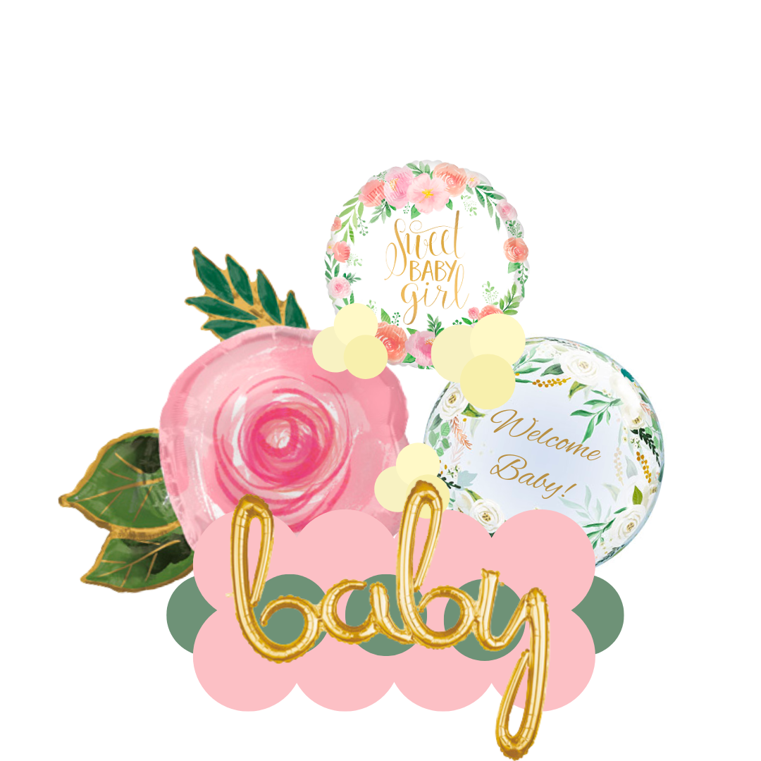 The Welcome Sweet Baby Girl Marquee that is perfect for a baby shower or a welcome baby gift.   Includes: (1) marquee with the word baby, and a custom printed floral bubble. 