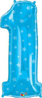 Blue Large 4' Number One Balloon with Stars (DNR)