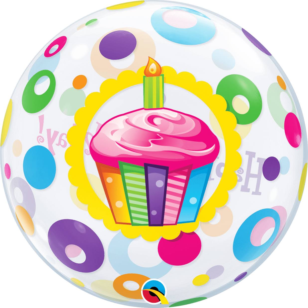 Cupcake and Dots Birthday Bubble Balloon (D)