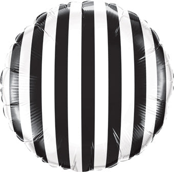 solid foil balloon with printed black and white stripes